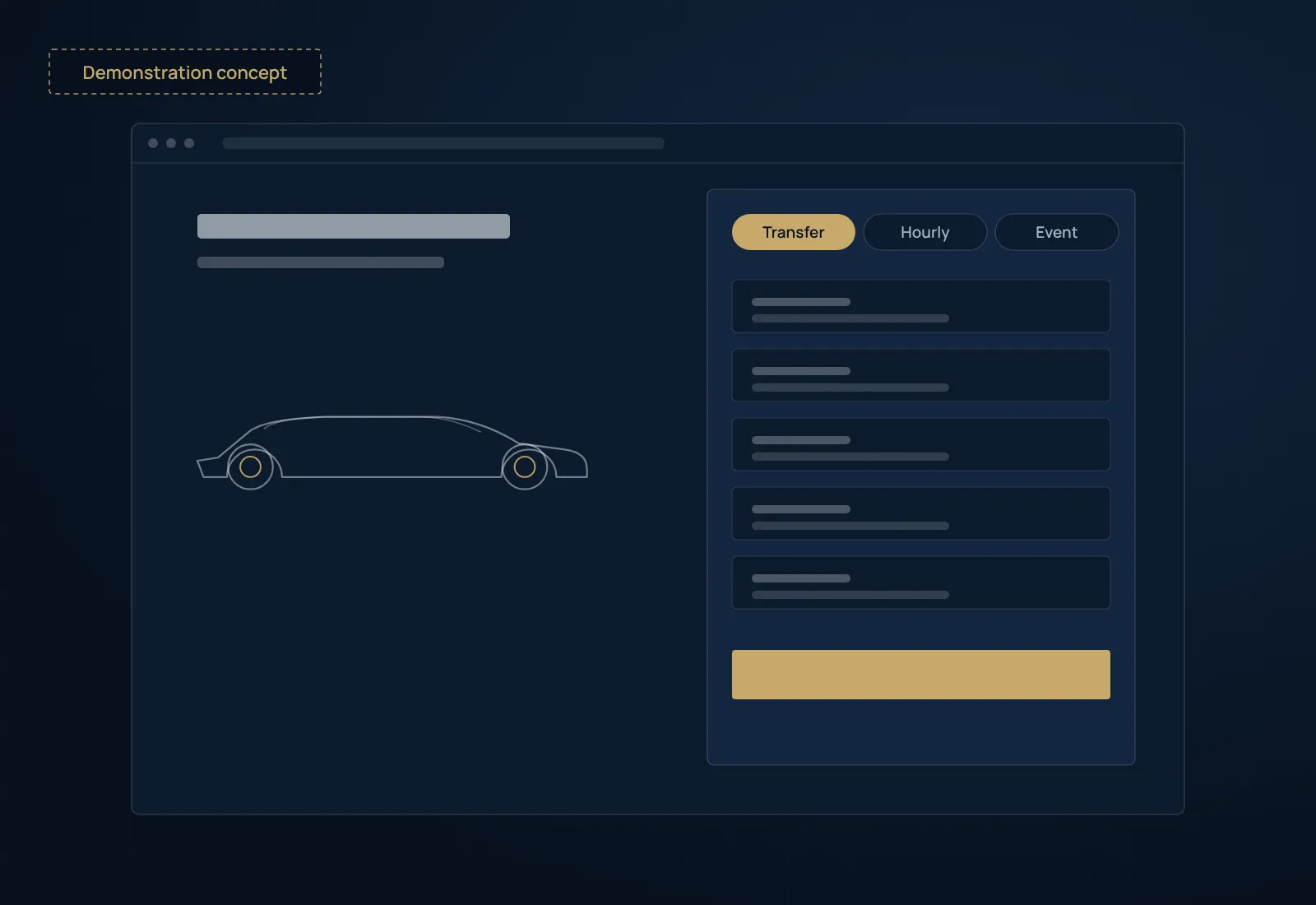 Demonstration concept: chauffeur booking website with transfer, hourly and event options